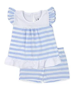 SS24 Rapife Girls Blue & White Striped Shorts Set