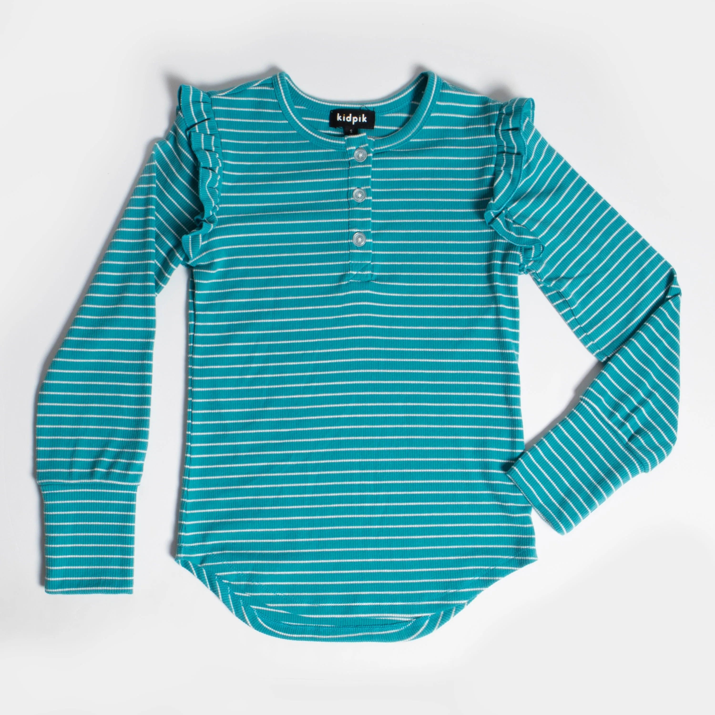 Stripe Ruffle Sleeve Henley