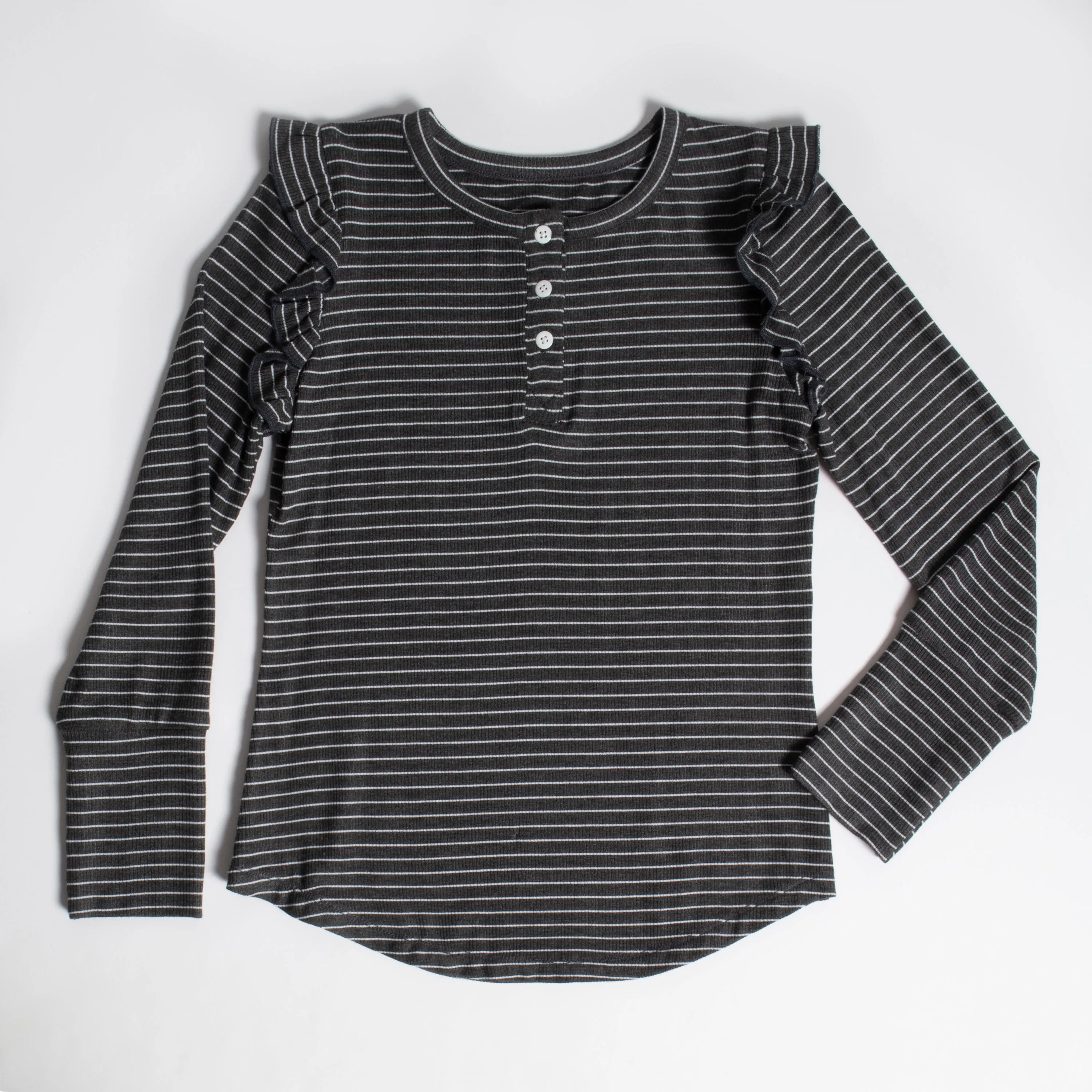 Stripe Ruffle Sleeve Henley