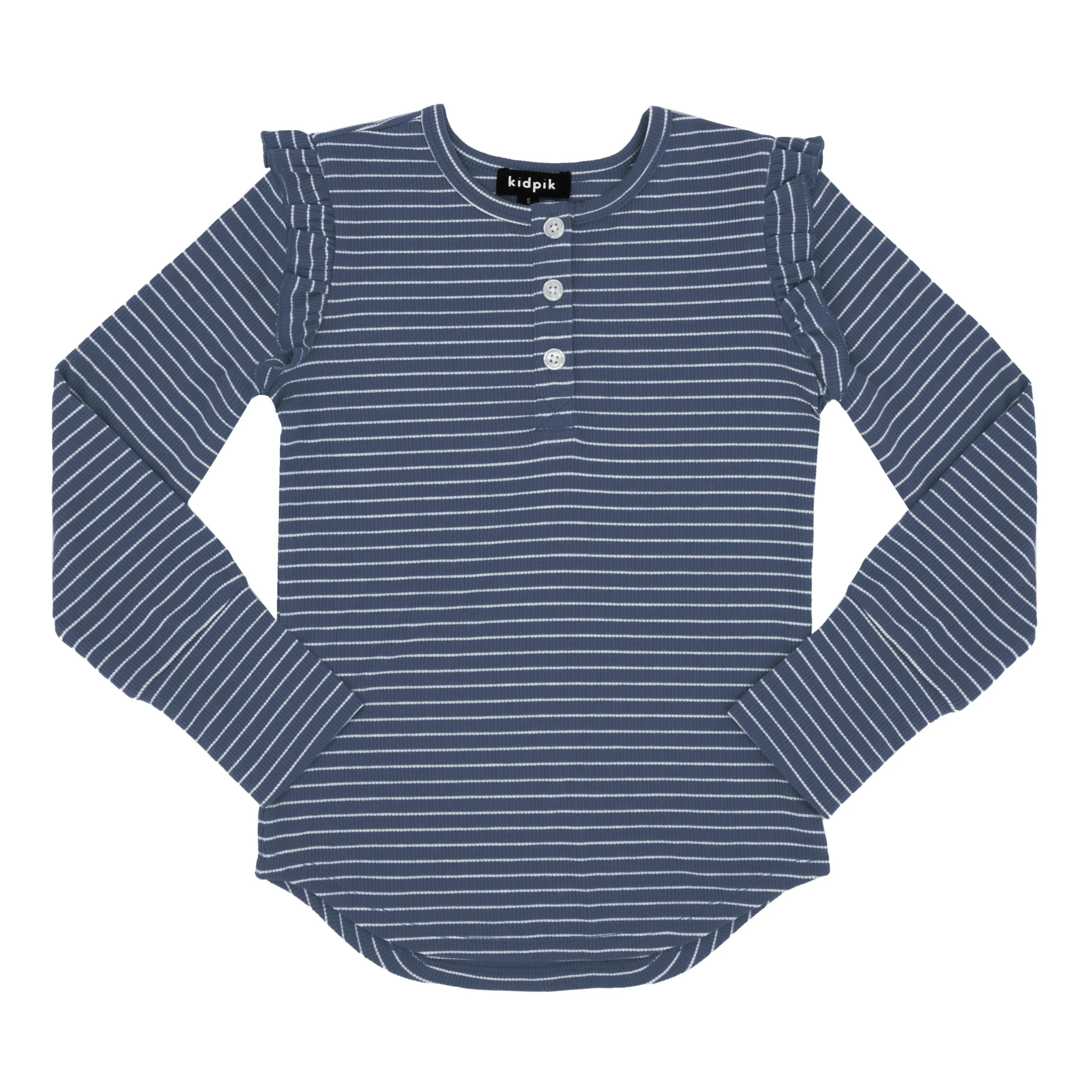 Stripe Ruffle Sleeve Henley