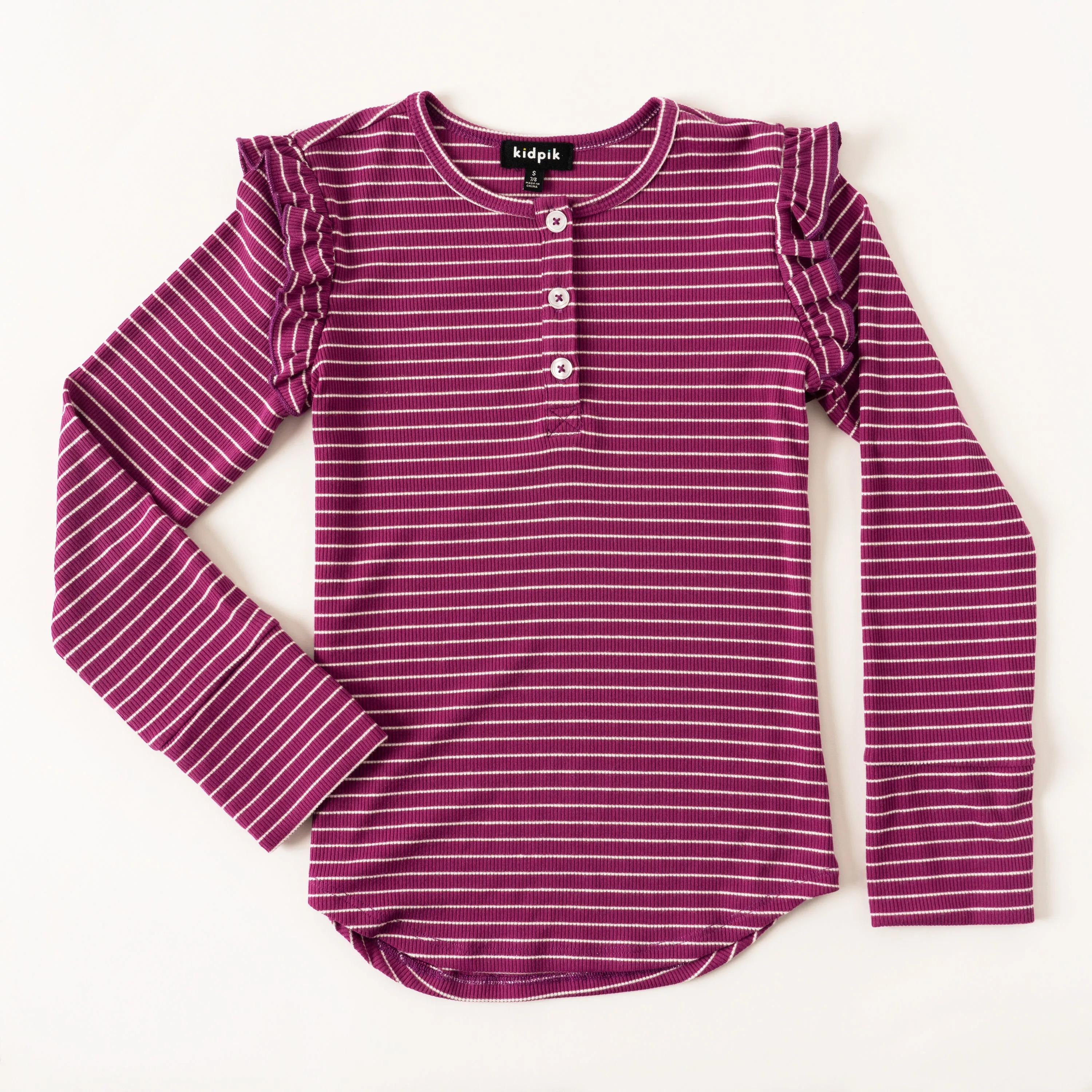 Stripe Ruffle Sleeve Henley