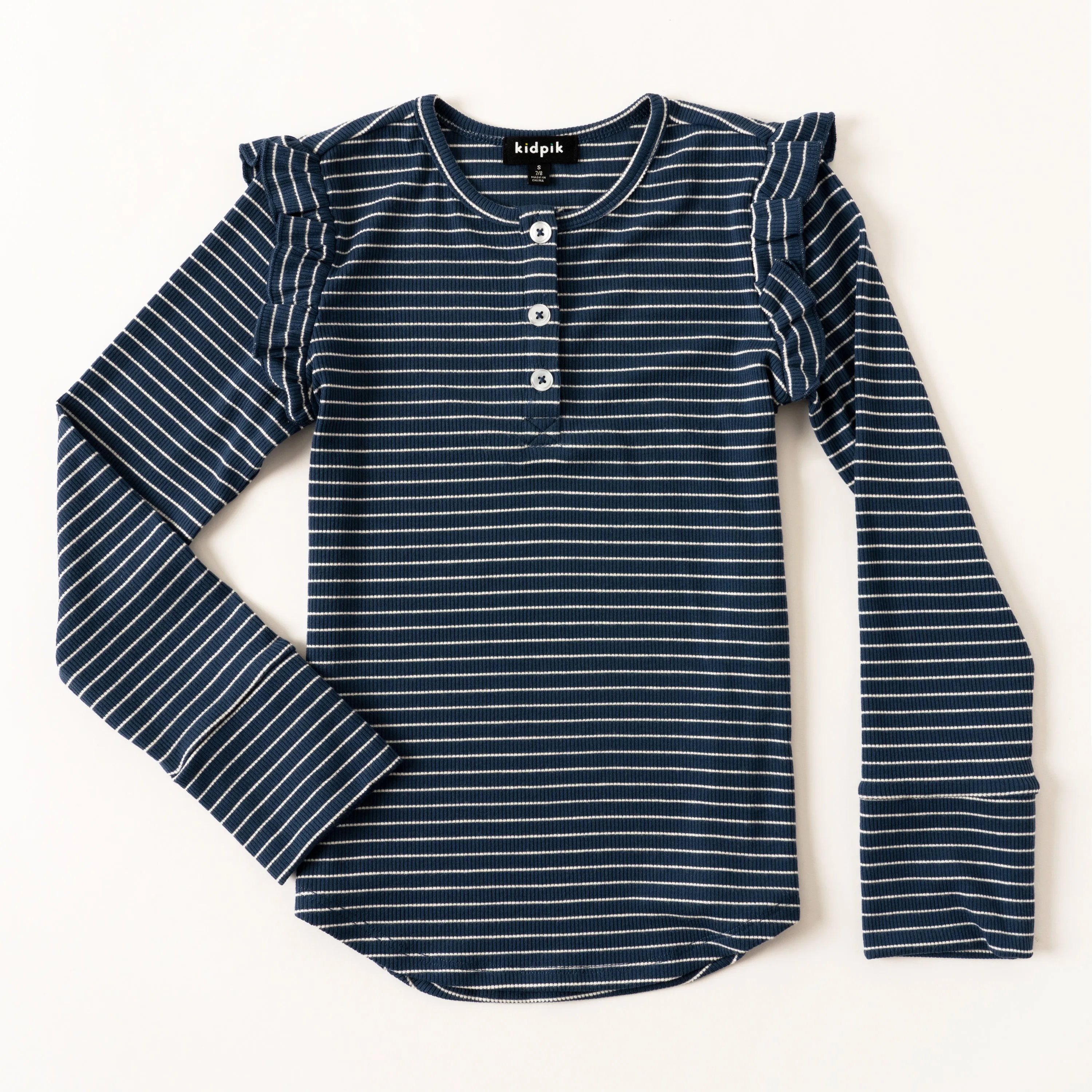 Stripe Ruffle Sleeve Henley