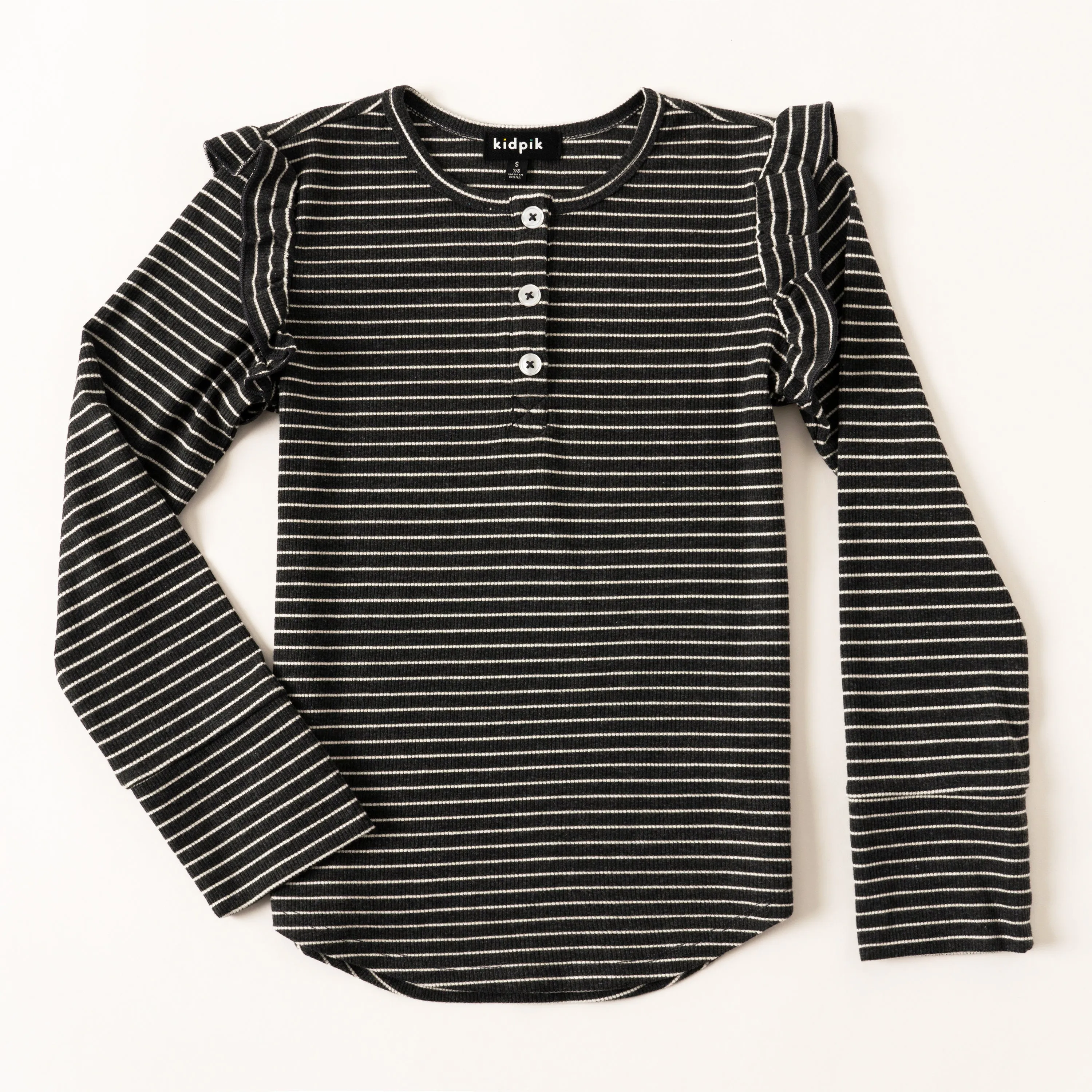 Stripe Ruffle Sleeve Henley