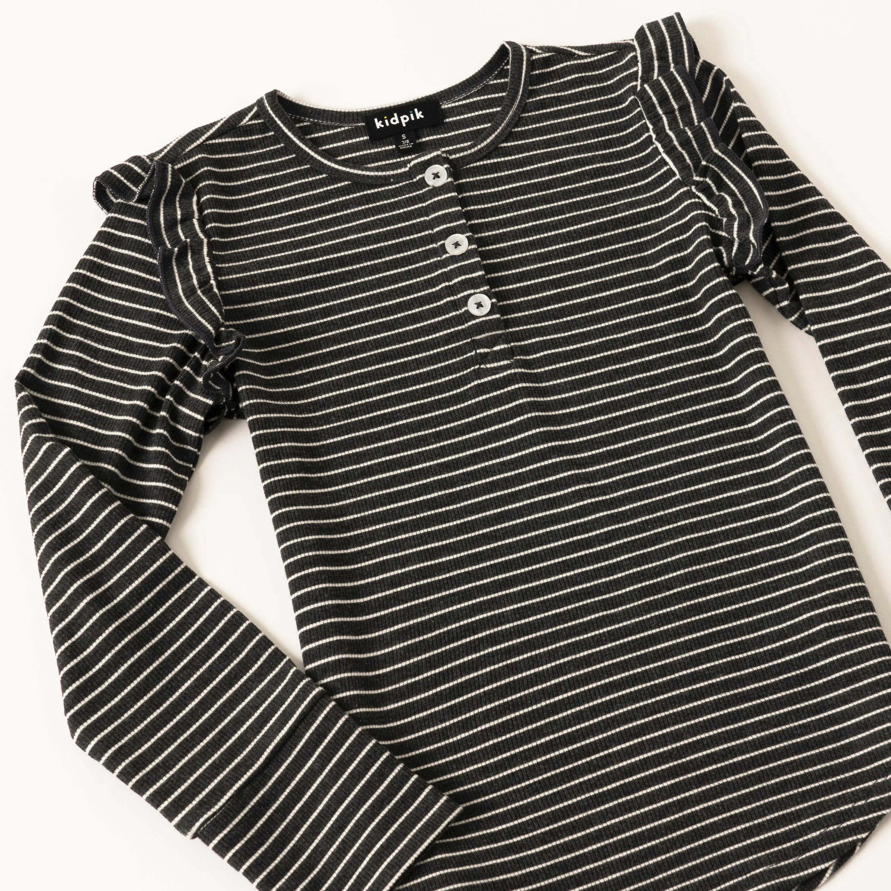 Stripe Ruffle Sleeve Henley