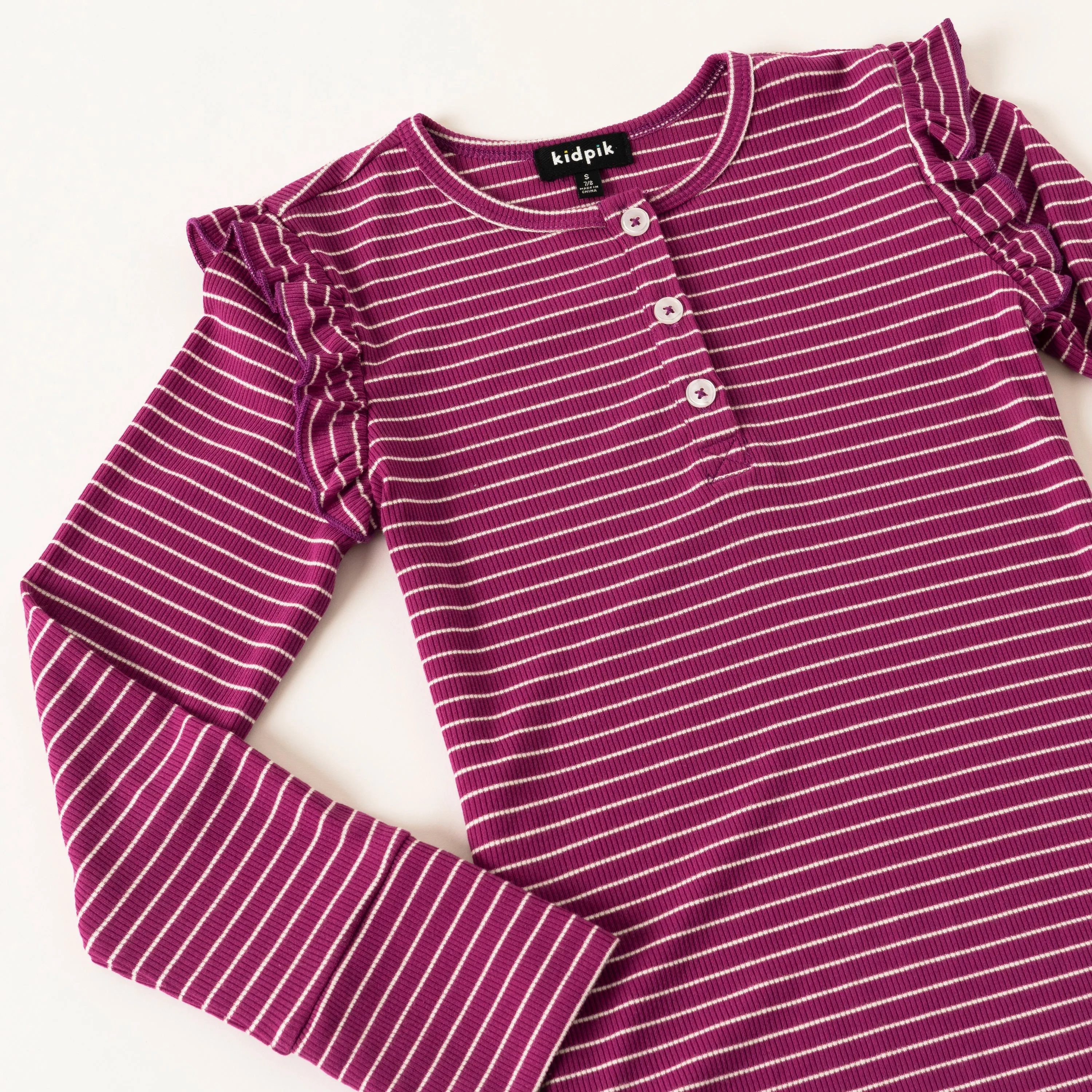 Stripe Ruffle Sleeve Henley