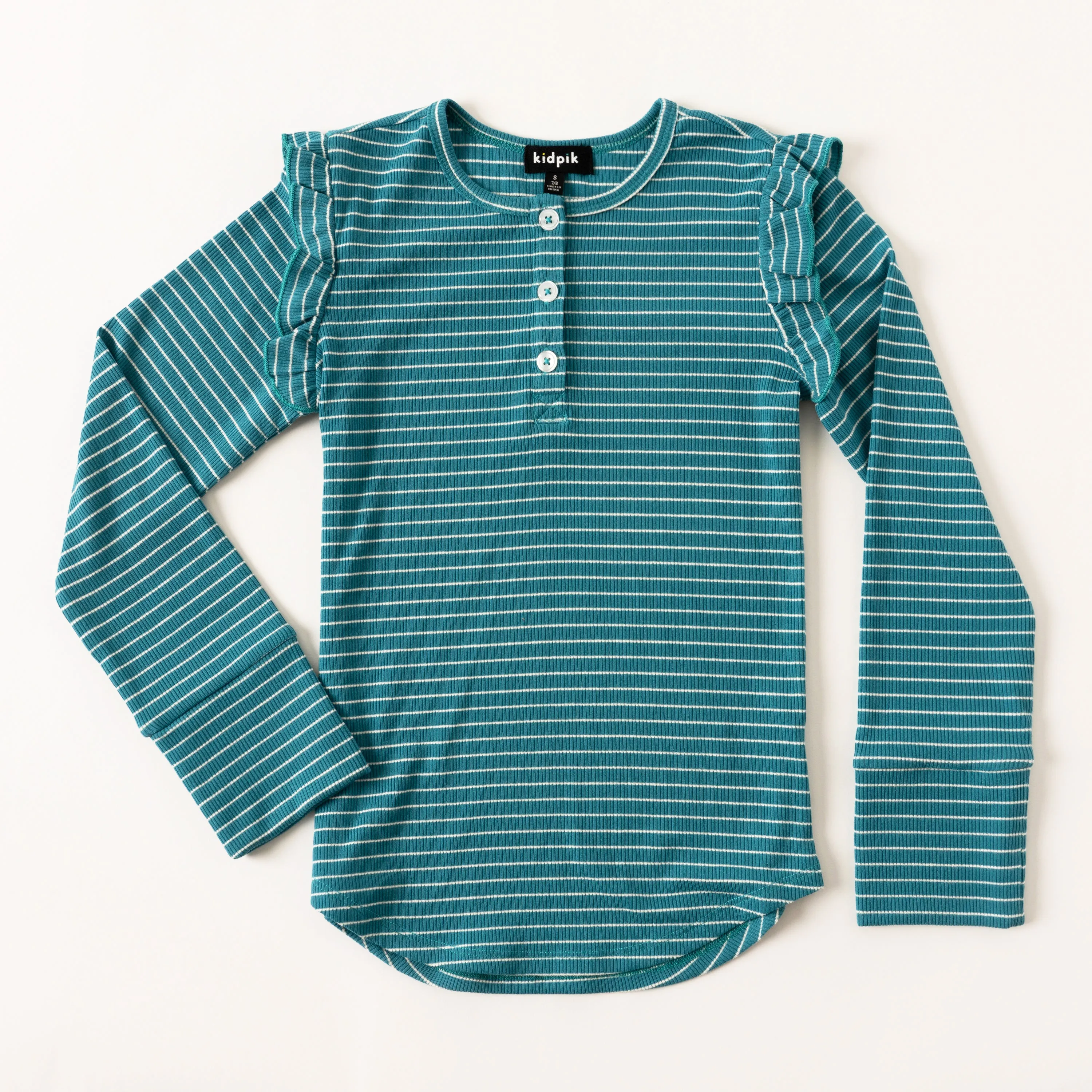 Stripe Ruffle Sleeve Henley