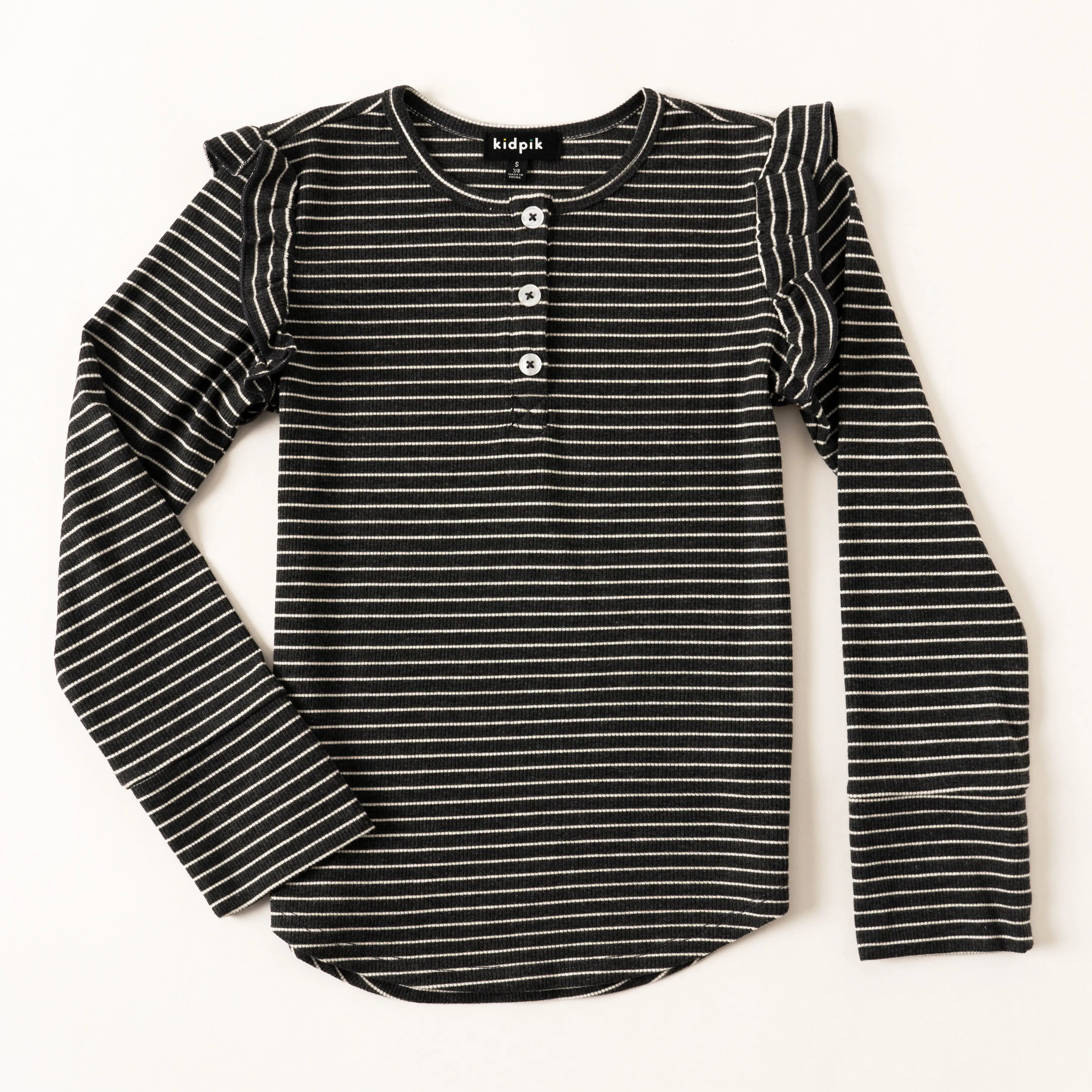 Stripe Ruffle Sleeve Henley