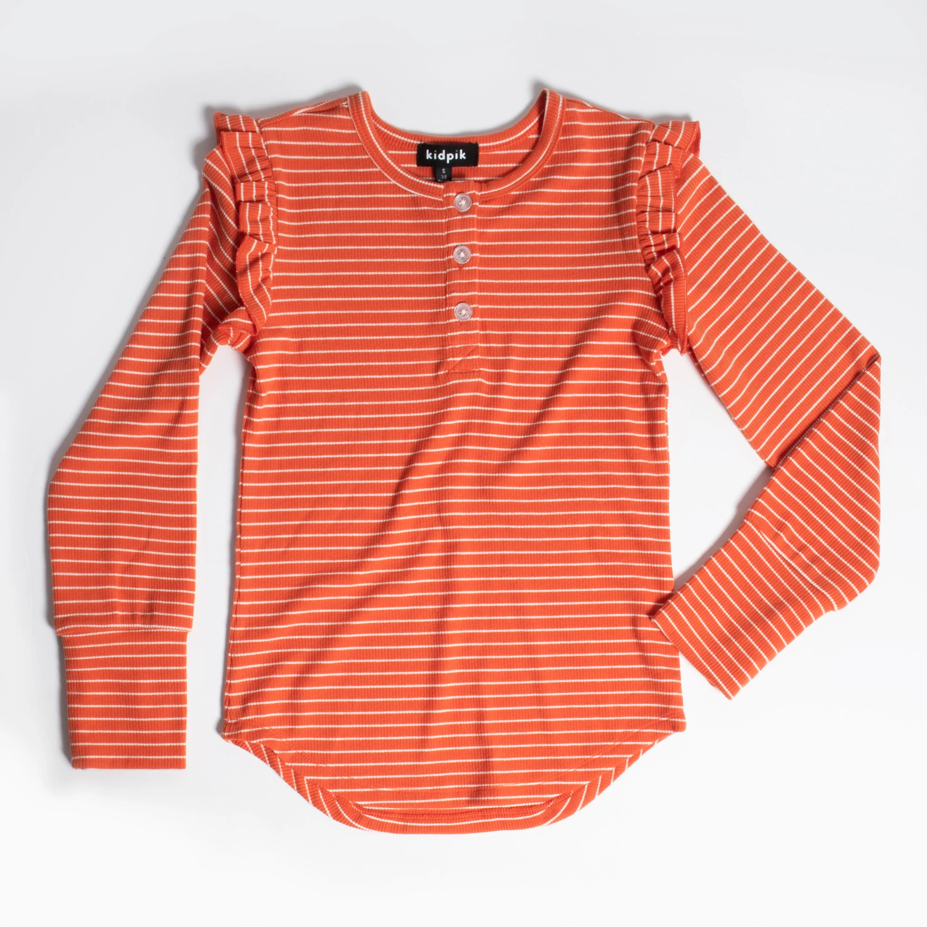 Stripe Ruffle Sleeve Henley