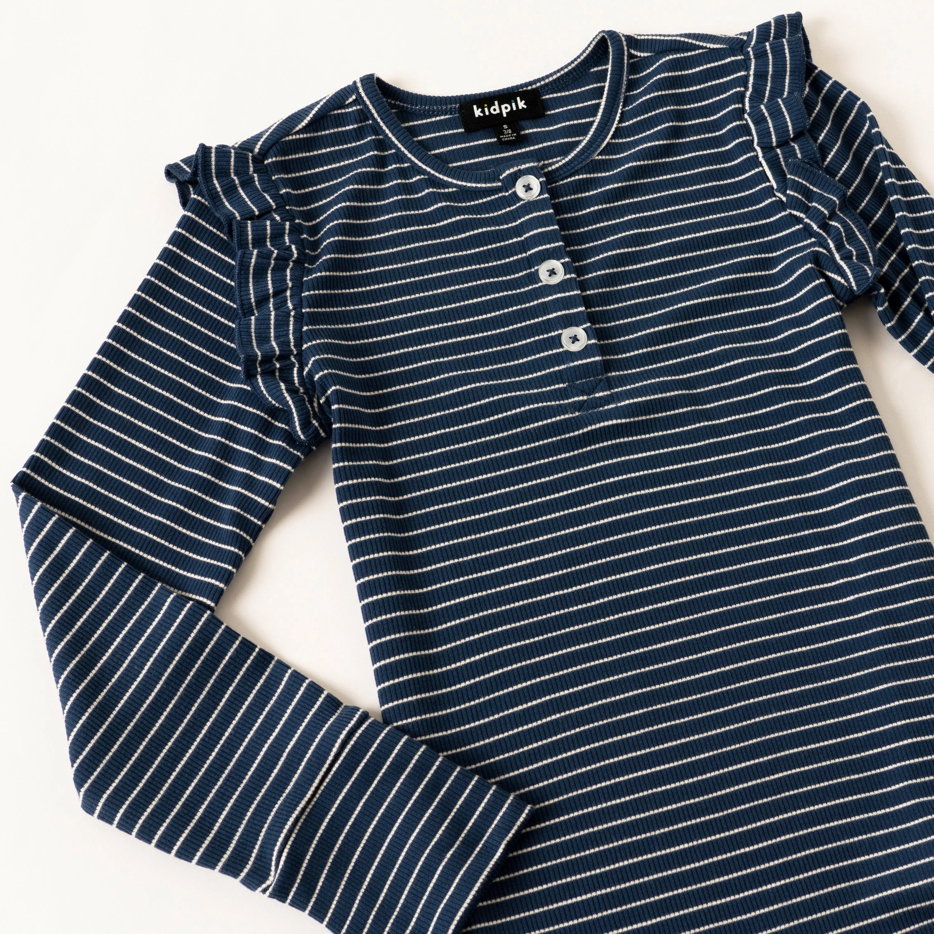 Stripe Ruffle Sleeve Henley