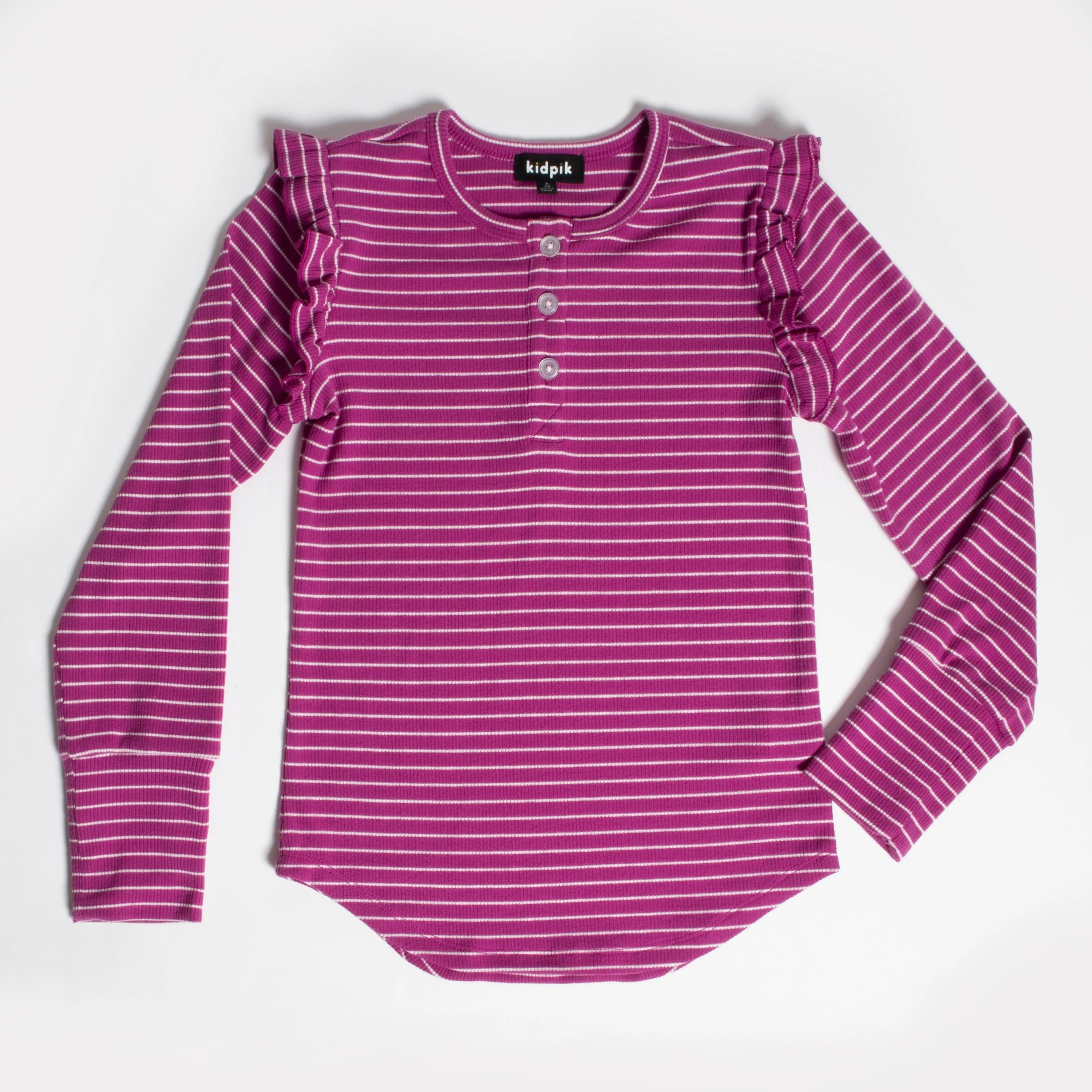 Stripe Ruffle Sleeve Henley