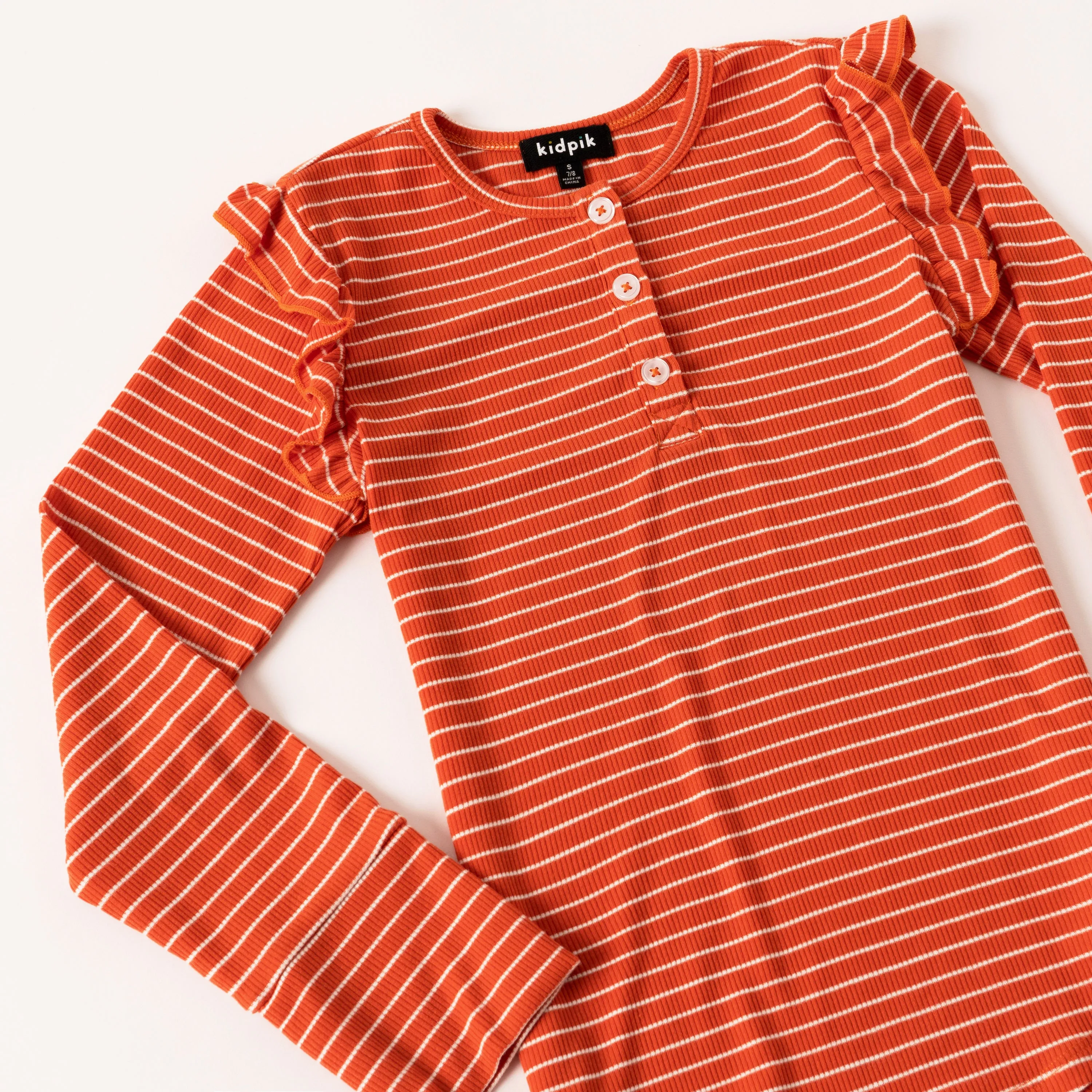 Stripe Ruffle Sleeve Henley