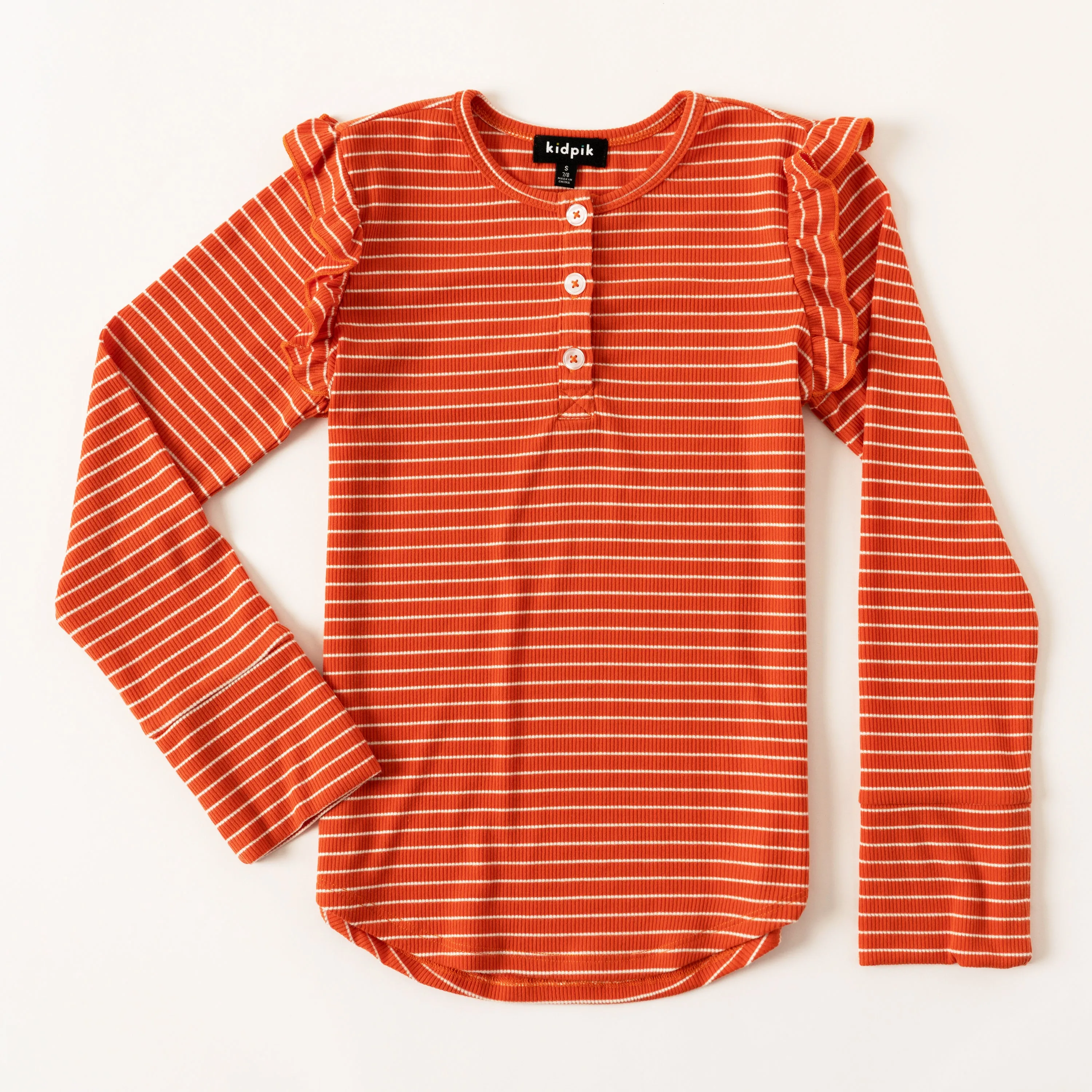 Stripe Ruffle Sleeve Henley