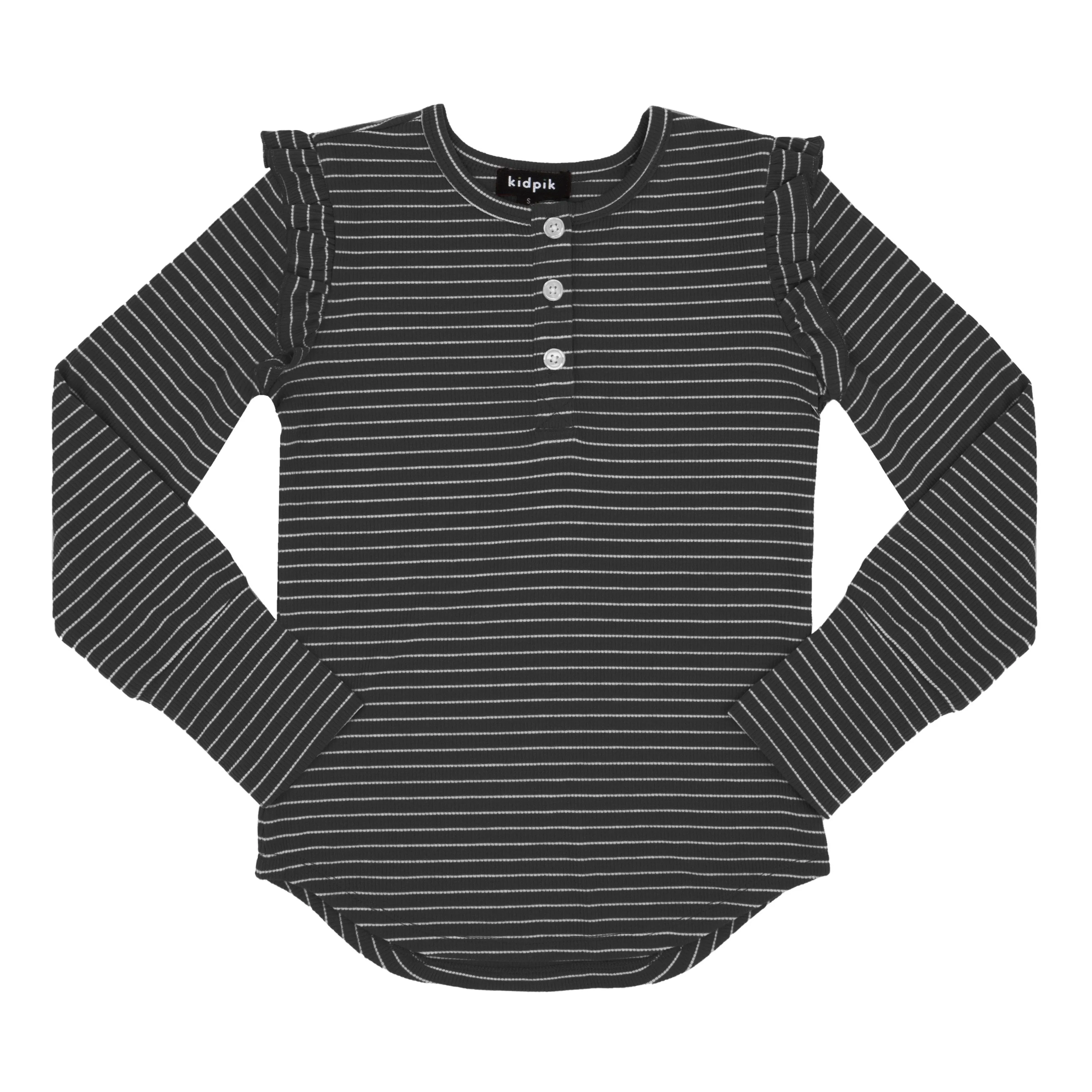 Stripe Ruffle Sleeve Henley