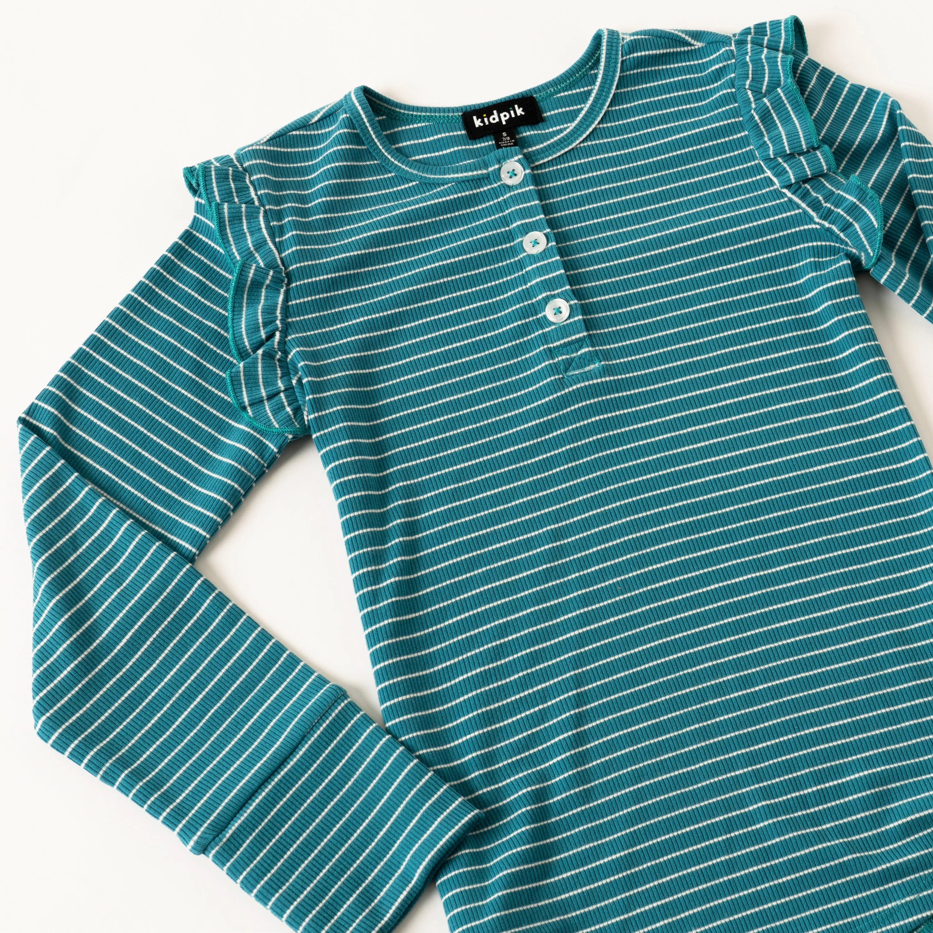 Stripe Ruffle Sleeve Henley