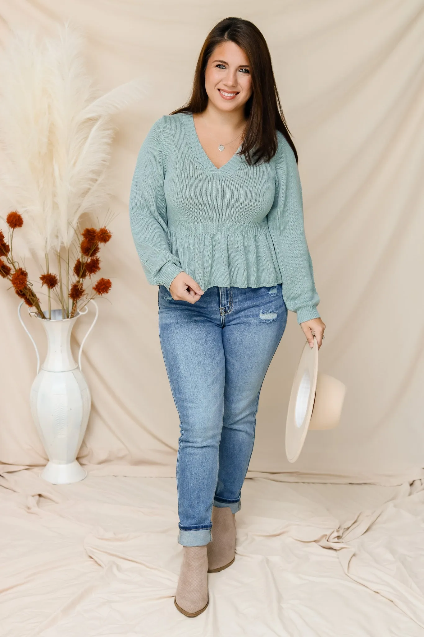 Sweet Memories Peplum Sweater (sage)