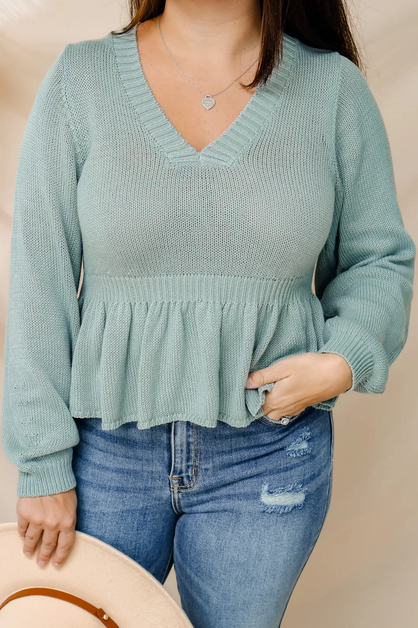 Sweet Memories Peplum Sweater (sage)