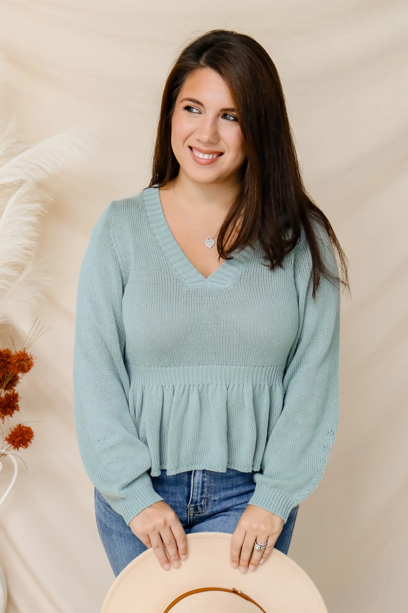 Sweet Memories Peplum Sweater (sage)