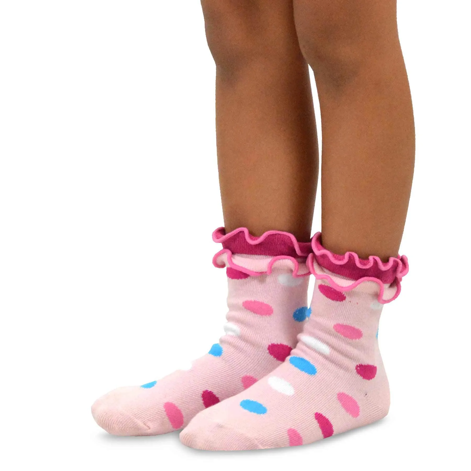 TeeHee Socks Kid's Casual Cotton Short Crew Double Ruffle Dots 6-Pack (70680)