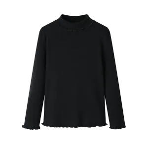 TURTLENECK WITH RUFFLE TRIM-BLACK