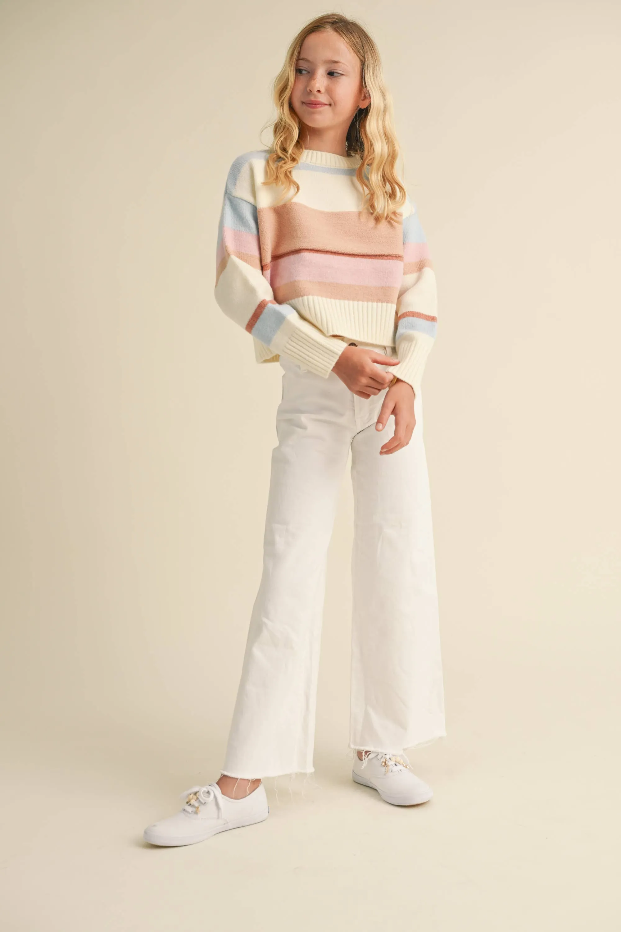 TWEEN KIDS GIRLS ROUND NECK CROPPED SWEATER