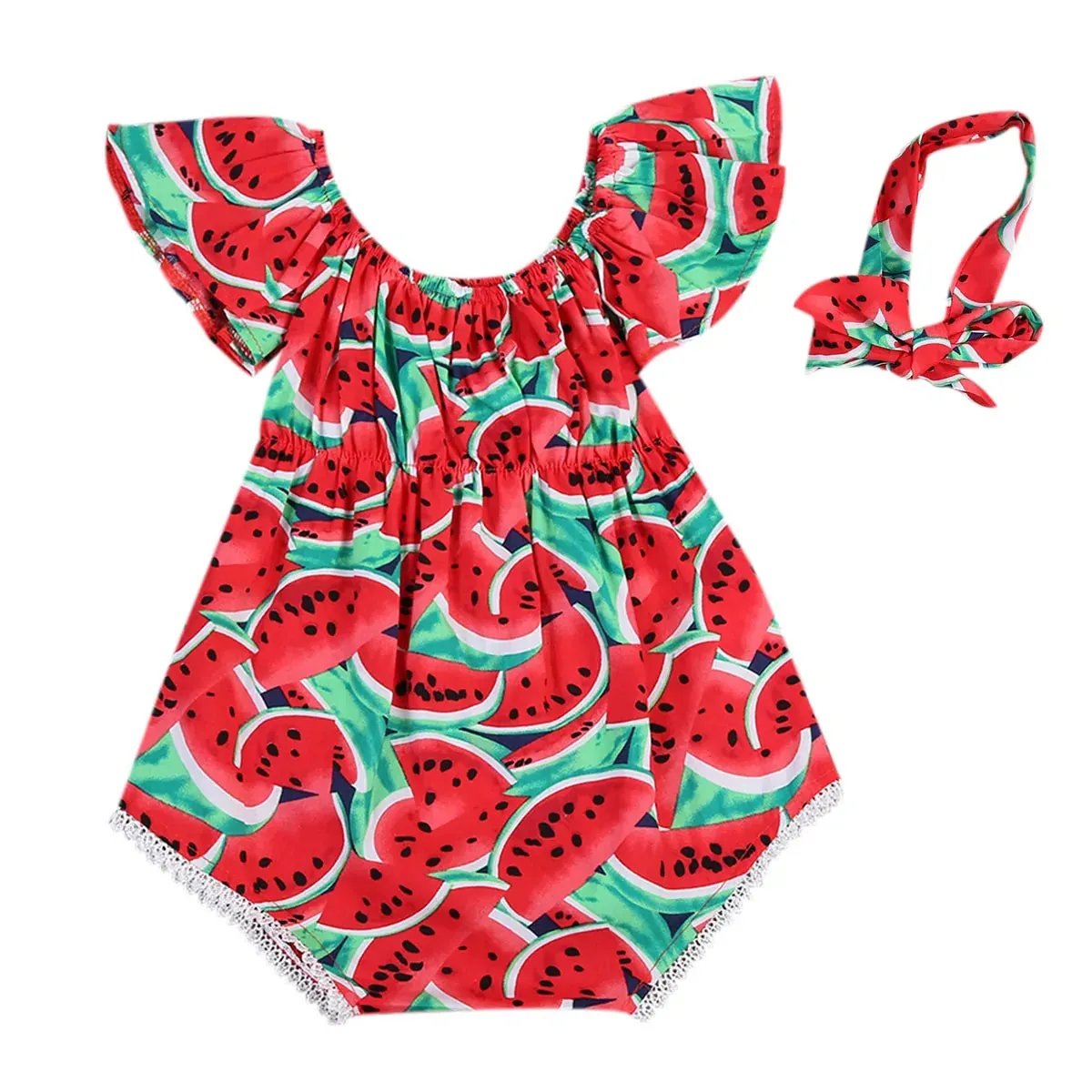 Watermelon Prints Bodysuit And Headband Set